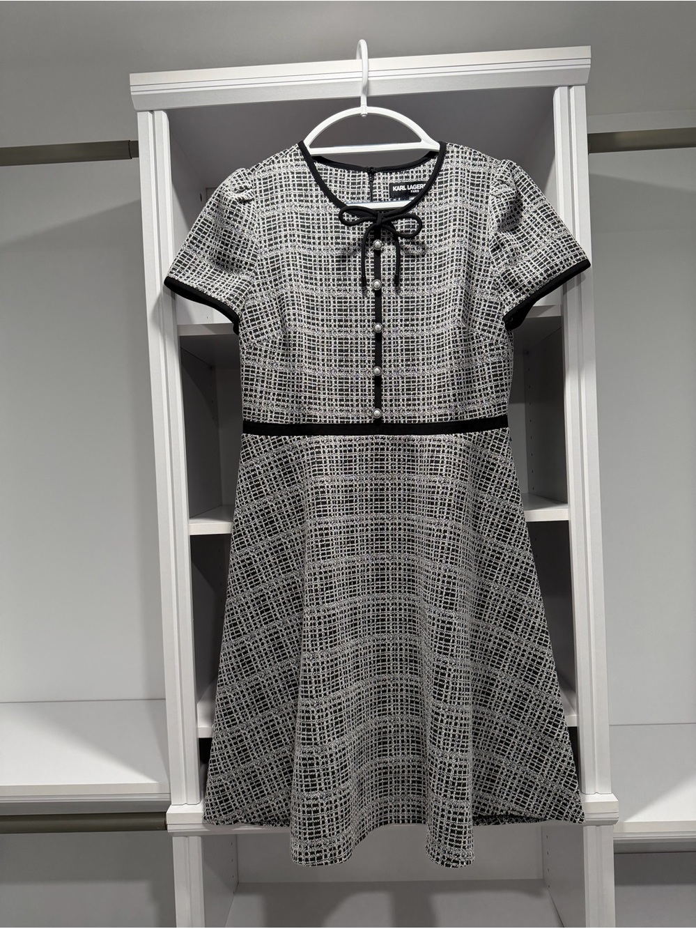Karl Lagerfeld Black & White Tweed-Style Short Sleeve Dress - Picture 1 of 3